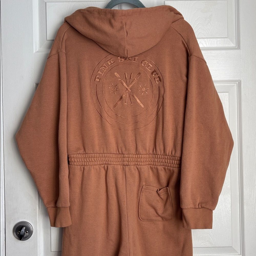 PINK Victoria's Secret Ski Club wide leg tan jumpsuit size Large one piece cozy